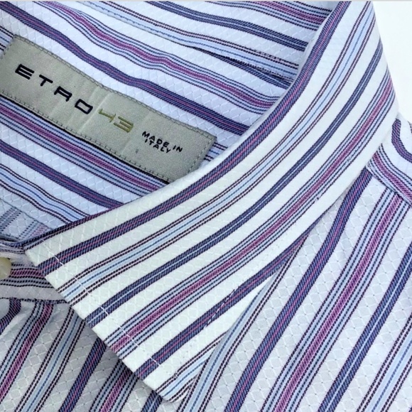 ETRO blue & purple striped cotton shirt  Sz 17-43 made in Italy 🇮🇹 - Picture 6 of 10